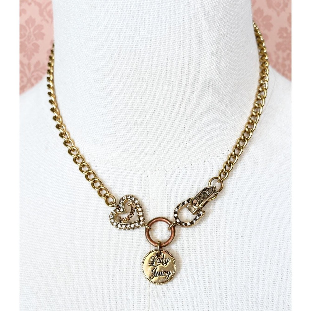 Vintage Juicy Couture "Love Luck Couture" Gold Toned Charm Necklace Y2K